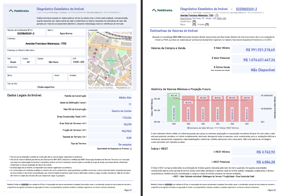 Documento de análise imobiliária desenvolvido pela POKT Design+Arquitetura, apresentando estimativas de valores de compra, venda, aluguel mensal e diário (Airbnb), custos de mão de obra e materiais, projetos de arquitetura e projeções de valorização do mercado.