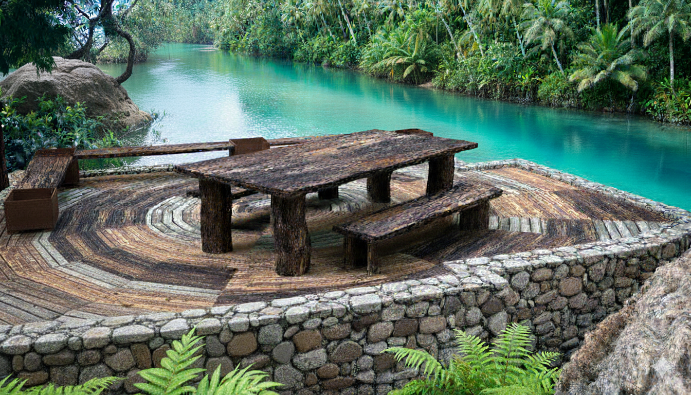 Perspectiva artística de mirante localizado na Ilha do Japão, em Angra dos Reis, projetado pela POKT Design+Arquitetura, destacando integração com a natureza, vista panorâmica e arquitetura contemporânea.