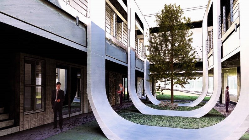 Modelo arquitetônico de hospital desenvolvido em BIM pela POKT Design+Arquitetura, destacando inovação, eficiência construtiva e planejamento digital para projetos de saúde.