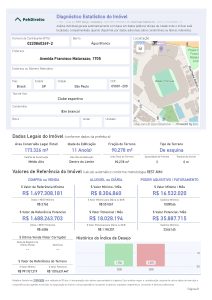 Diagnóstico estatístico de imóvel em São Paulo que reúne dados oficiais e calcula automaticamente valores de compra, venda, aluguel, poder aquisitivo, última venda corrigida pela inflação, valor do terreno ou fração, além da evolução do índice de desejo nos últimos 30 anos.